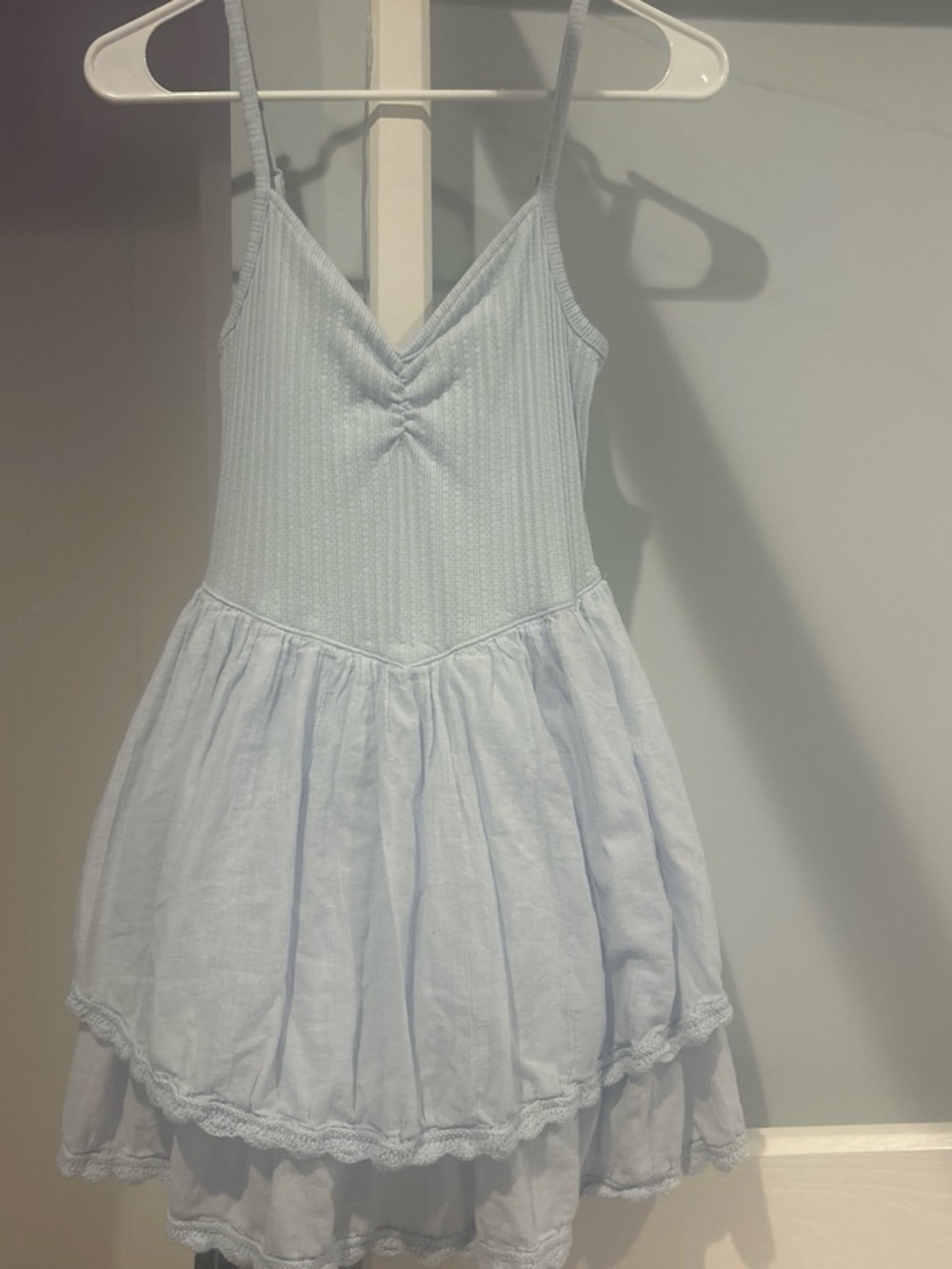 aerie Light Blue Spaghetti-Strap Tiered Sundress